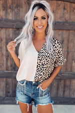 Load image into Gallery viewer, Khaki Contrast Leopard Color Block Blouse - Fashion Queen -  9
