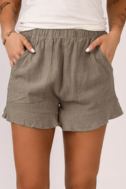 Khaki High Waist Pocketed Ruffle Shorts - Fashion Queen -  1