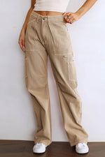 Load image into Gallery viewer, Khaki High Waist Straight Leg Cargo Pants with Pockets - Fashion Queen -  1
