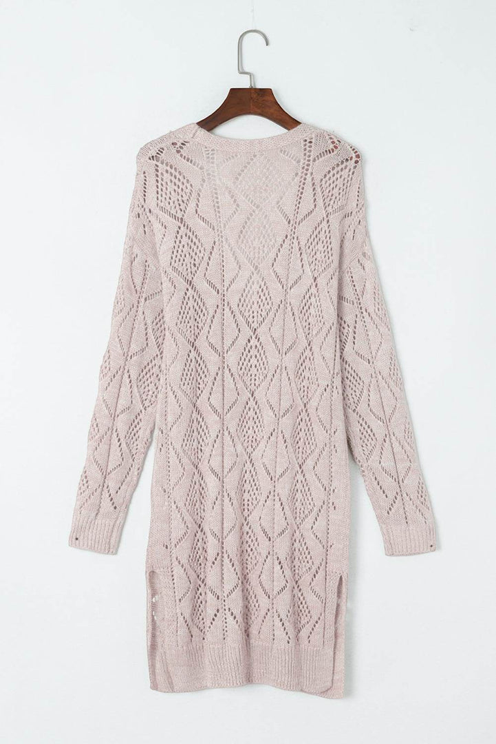 Khaki Hollow-out Openwork Knit Cardigan - Fashion Queen -  10