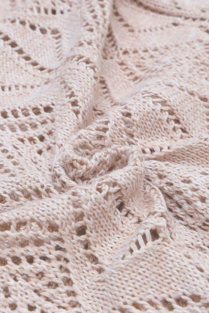 Khaki Hollow-out Openwork Knit Cardigan - Fashion Queen -  12