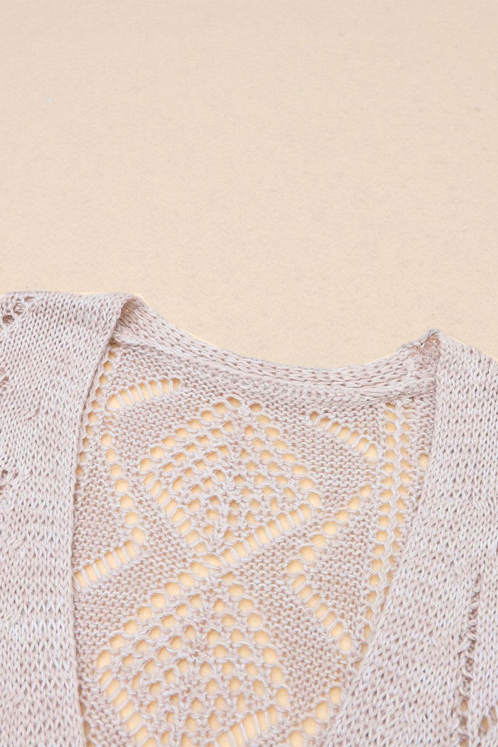 Khaki Hollow-out Openwork Knit Cardigan - Fashion Queen -  14