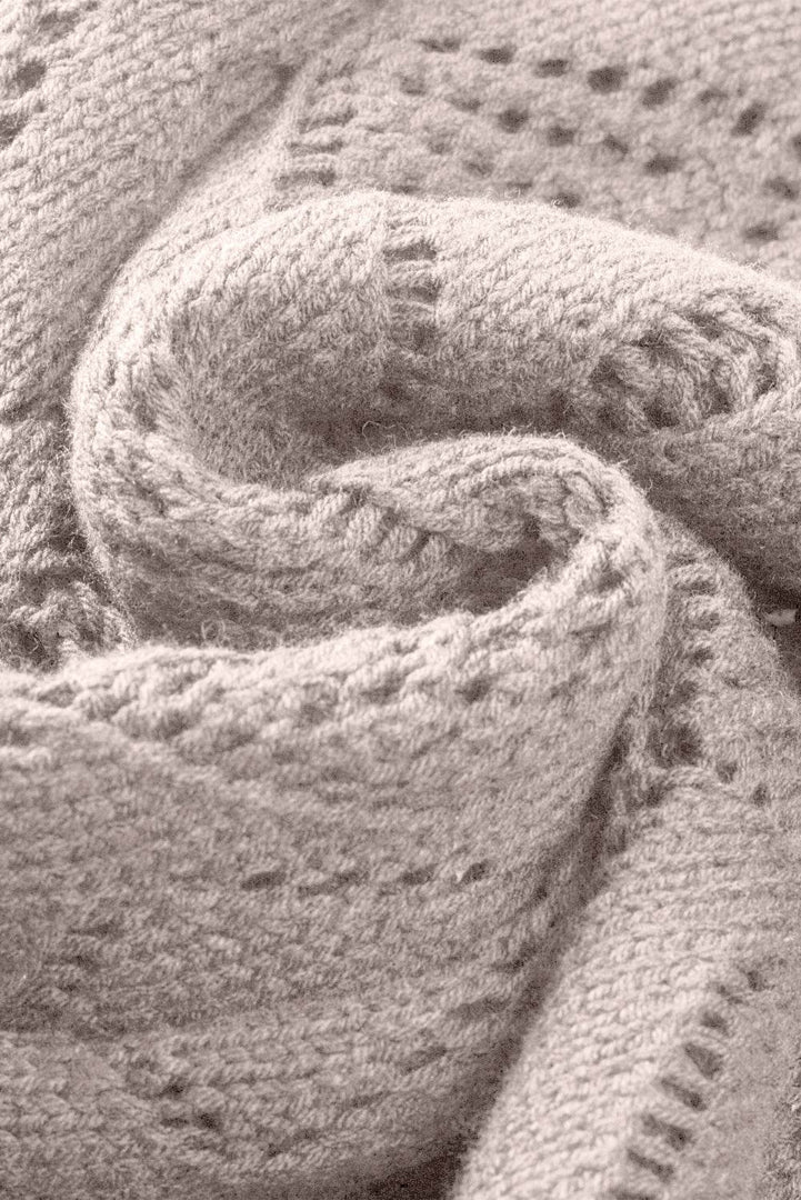 Khaki Hollow-out Openwork Knit Cardigan - Fashion Queen -  15