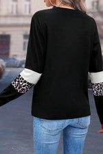 Load image into Gallery viewer, Khaki Leopard Colorblock Patchwork Crew Neck Long Sleeve Tee - Fashion Queen -  5
