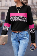 Load image into Gallery viewer, Khaki Leopard Colorblock Patchwork Crew Neck Long Sleeve Tee - Fashion Queen -  7
