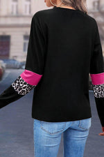 Load image into Gallery viewer, Khaki Leopard Colorblock Patchwork Crew Neck Long Sleeve Tee - Fashion Queen -  8
