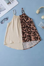 Load image into Gallery viewer, Khaki Leopard Contrast Patchwork Spaghetti Strap Tank Top - Fashion Queen -  14
