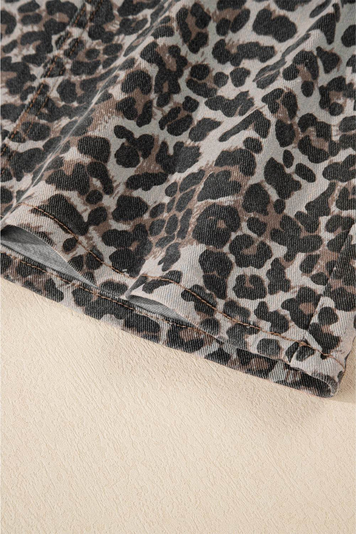 Khaki Leopard Denim Mini Skirt - Fashion Queen -  10
