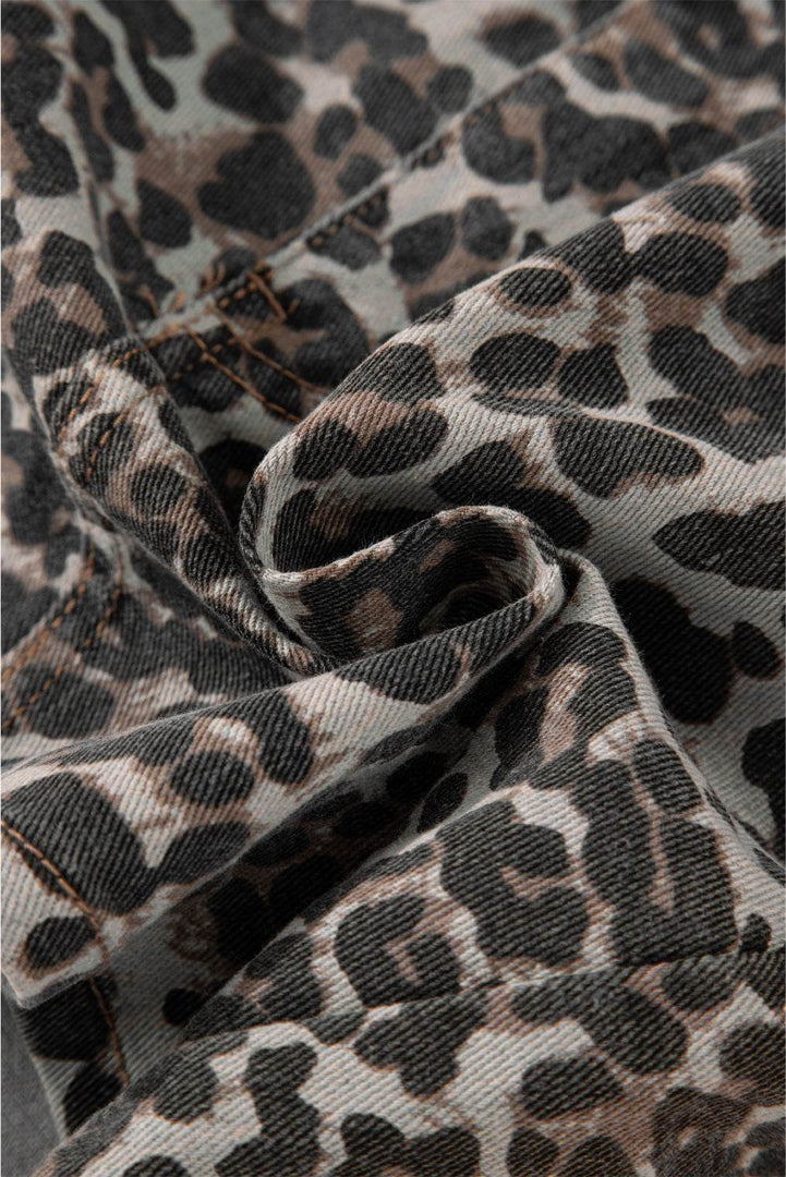Khaki Leopard Denim Mini Skirt - Fashion Queen -  11