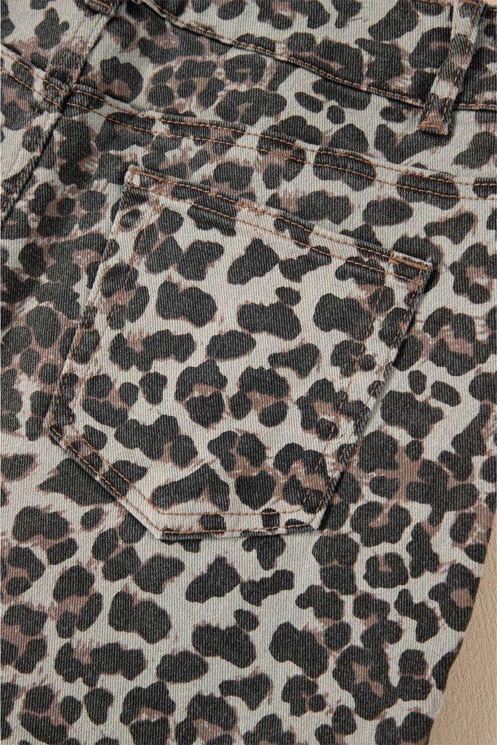 Khaki Leopard Denim Mini Skirt - Fashion Queen -  12