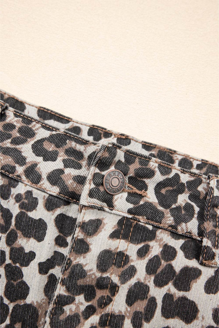 Khaki Leopard Denim Mini Skirt - Fashion Queen -  21