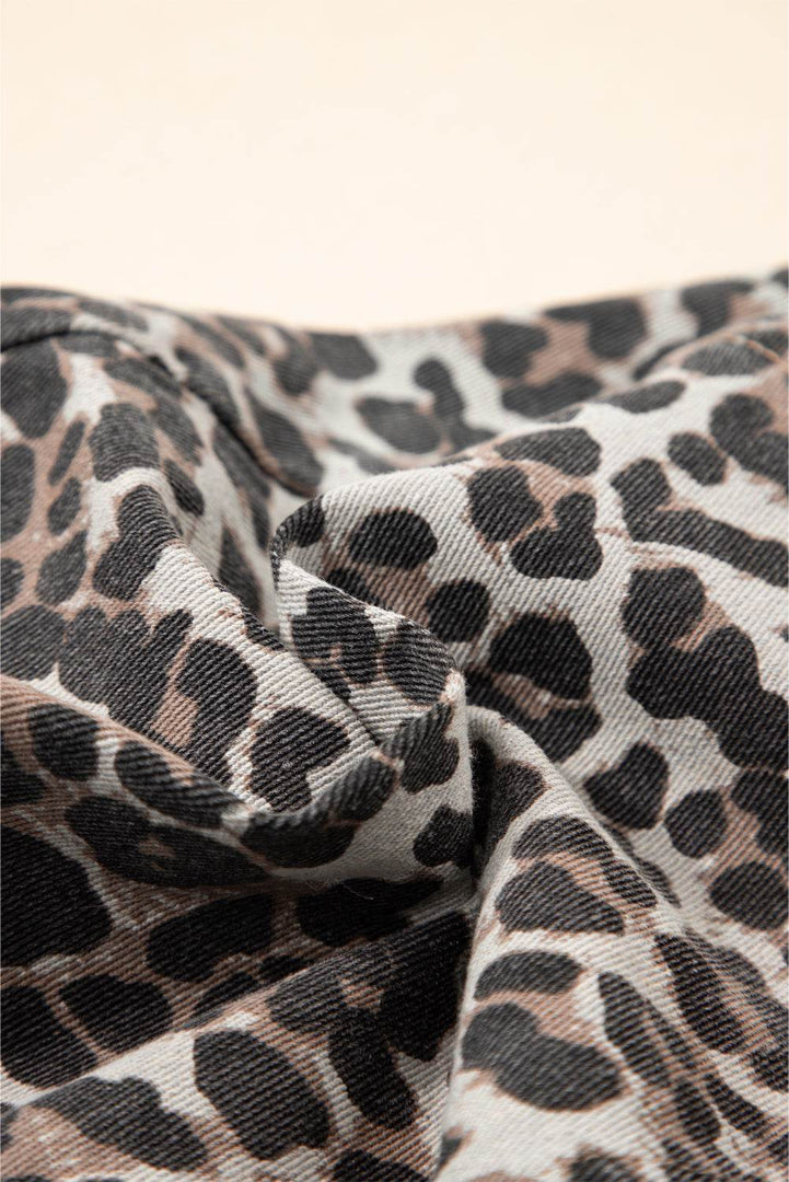 Khaki Leopard Denim Mini Skirt - Fashion Queen -  23