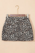 Load image into Gallery viewer, Khaki Leopard Denim Mini Skirt - Fashion Queen -  9
