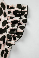 Load image into Gallery viewer, Khaki Leopard Print Layered Ruffled Short Sleeve Blouse - Fashion Queen -  10
