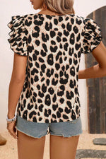 Load image into Gallery viewer, Khaki Leopard Print Layered Ruffled Short Sleeve Blouse - Fashion Queen -  2
