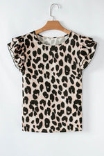 Load image into Gallery viewer, Khaki Leopard Print Layered Ruffled Short Sleeve Blouse - Fashion Queen -  6
