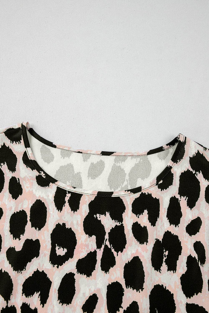 Khaki Leopard Print Layered Ruffled Short Sleeve Blouse - Fashion Queen -  9