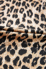 Load image into Gallery viewer, Khaki Leopard Ruffled Neck Cascading Puff Short Sleeve Top - Fashion Queen -  7
