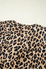Load image into Gallery viewer, Khaki Leopard Ruffled Neck Cascading Puff Short Sleeve Top - Fashion Queen -  8

