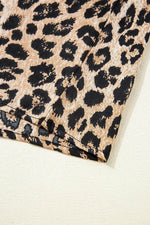 Load image into Gallery viewer, Khaki Leopard Ruffled Neck Cascading Puff Short Sleeve Top - Fashion Queen -  9
