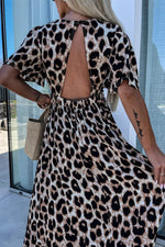 Load image into Gallery viewer, Khaki Leopard V Neck Cinched High Waist Open Back Maxi Dress - Fashion Queen -  6
