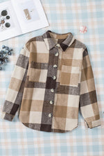 Load image into Gallery viewer, Khaki Plaid Color Block Buttoned Long Sleeve Jacket with Pocket - Fashion Queen -  10
