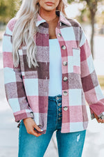 Load image into Gallery viewer, Khaki Plaid Color Block Buttoned Long Sleeve Jacket with Pocket - Fashion Queen -  7
