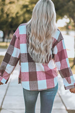 Load image into Gallery viewer, Khaki Plaid Color Block Buttoned Long Sleeve Jacket with Pocket - Fashion Queen -  8
