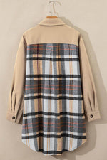 Load image into Gallery viewer, Khaki Plaid Patchwork Long Sleeve Shirt Mini Dress - Fashion Queen -  10
