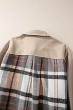 Load image into Gallery viewer, Khaki Plaid Patchwork Long Sleeve Shirt Mini Dress - Fashion Queen -  18

