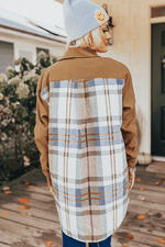 Load image into Gallery viewer, Khaki Plaid Patchwork Long Sleeve Shirt Mini Dress - Fashion Queen -  5
