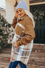 Load image into Gallery viewer, Khaki Plaid Patchwork Long Sleeve Shirt Mini Dress - Fashion Queen -  6
