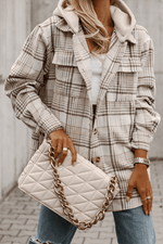 Load image into Gallery viewer, Khaki Plaid Removable Hood Buttoned Shacket - Fashion Queen -  1
