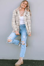 Load image into Gallery viewer, Khaki Plaid Removable Hood Buttoned Shacket - Fashion Queen -  10
