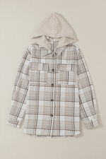 Load image into Gallery viewer, Khaki Plaid Removable Hood Buttoned Shacket - Fashion Queen -  12

