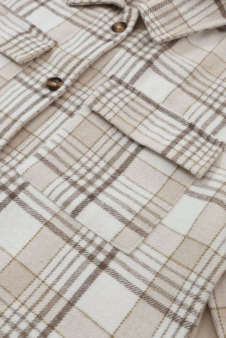 Khaki Plaid Removable Hood Buttoned Shacket - Fashion Queen -  13