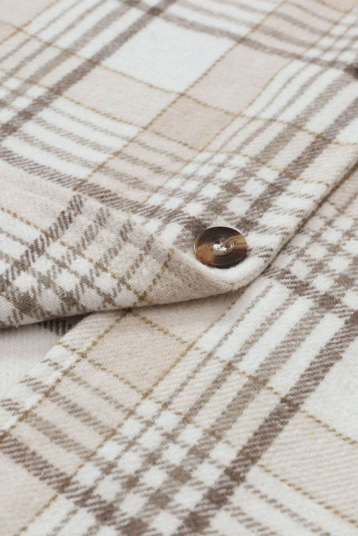 Khaki Plaid Removable Hood Buttoned Shacket - Fashion Queen -  15