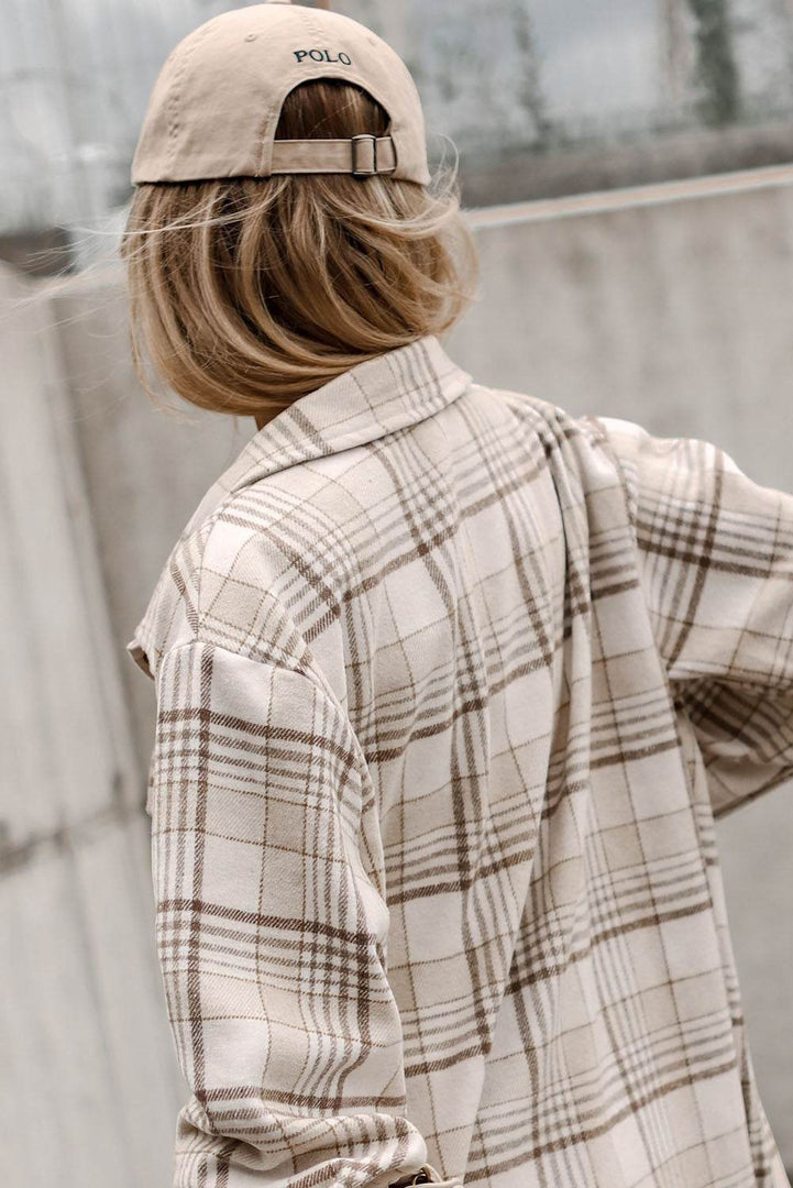 Khaki Plaid Removable Hood Buttoned Shacket - Fashion Queen -  4
