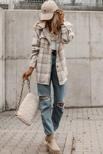 Load image into Gallery viewer, Khaki Plaid Removable Hood Buttoned Shacket - Fashion Queen -  5
