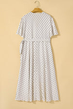 Load image into Gallery viewer, Khaki Polka Dot Surplice V Neck Tied Waist Flutter Sleeve Flowy Plus Size Midi Dress - Fashion Queen -  15
