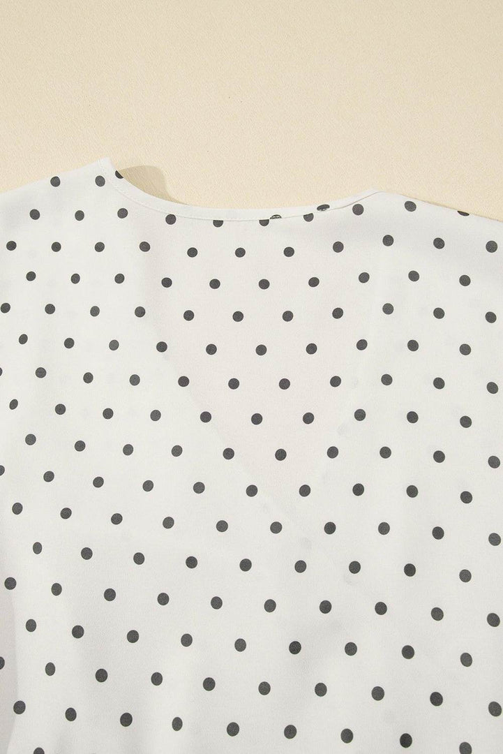 Khaki Polka Dot Surplice V Neck Tied Waist Flutter Sleeve Flowy Plus Size Midi Dress - Fashion Queen -  18