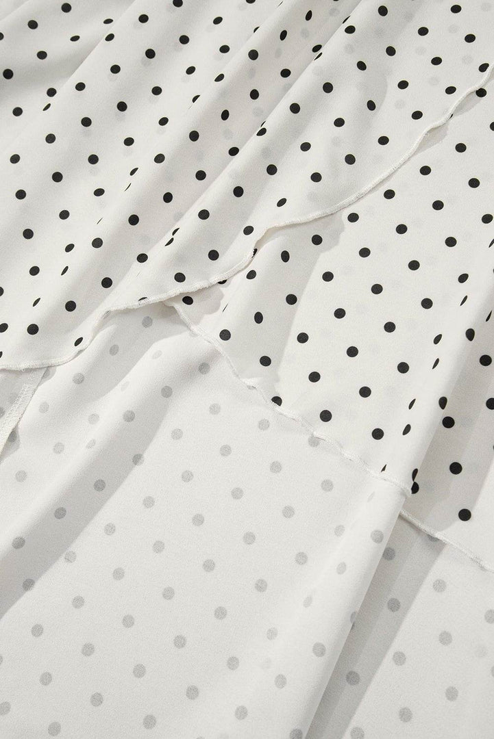 Khaki Polka Dot Surplice V Neck Tied Waist Flutter Sleeve Flowy Plus Size Midi Dress - Fashion Queen -  20