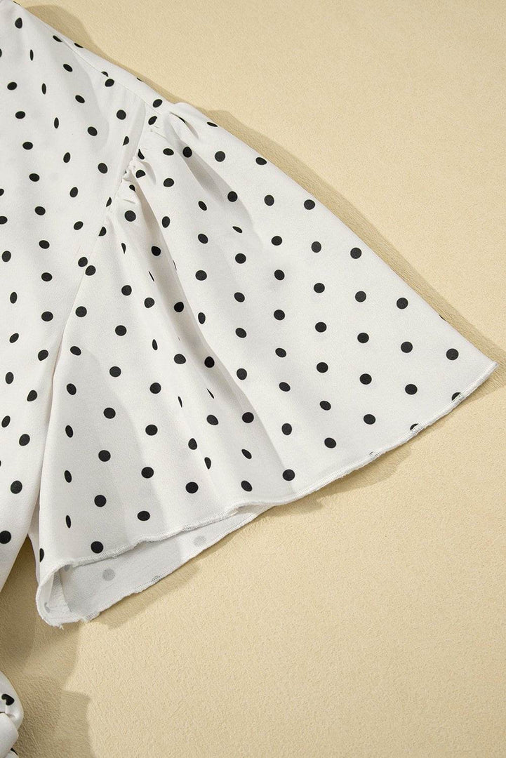Khaki Polka Dot Surplice V Neck Tied Waist Flutter Sleeve Flowy Plus Size Midi Dress - Fashion Queen -  21