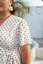 Load image into Gallery viewer, Khaki Polka Dot Surplice V Neck Tied Waist Flutter Sleeve Flowy Plus Size Midi Dress - Fashion Queen -  8
