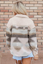 Load image into Gallery viewer, Khaki Western Aztec Print Sherpa Splicing Buttoned Flap Pocket Coat - Fashion Queen -  12
