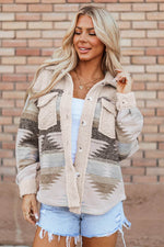 Load image into Gallery viewer, Khaki Western Aztec Print Sherpa Splicing Buttoned Flap Pocket Coat - Fashion Queen -  14

