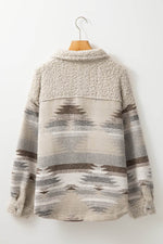 Load image into Gallery viewer, Khaki Western Aztec Print Sherpa Splicing Buttoned Flap Pocket Coat - Fashion Queen -  18
