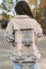 Load image into Gallery viewer, Khaki Western Aztec Print Sherpa Splicing Buttoned Flap Pocket Coat - Fashion Queen -  2
