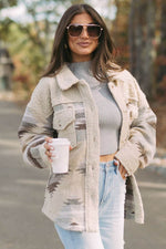 Load image into Gallery viewer, Khaki Western Aztec Print Sherpa Splicing Buttoned Flap Pocket Coat - Fashion Queen -  3
