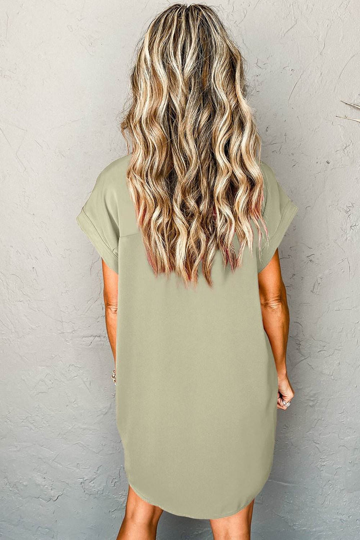 Laurel Green Buttoned Collar Shift T-shirt Mini Dress | Fashion Queen Laurel Green Buttoned Collar Shift T-shirt Mini Dress | Fashion Queen